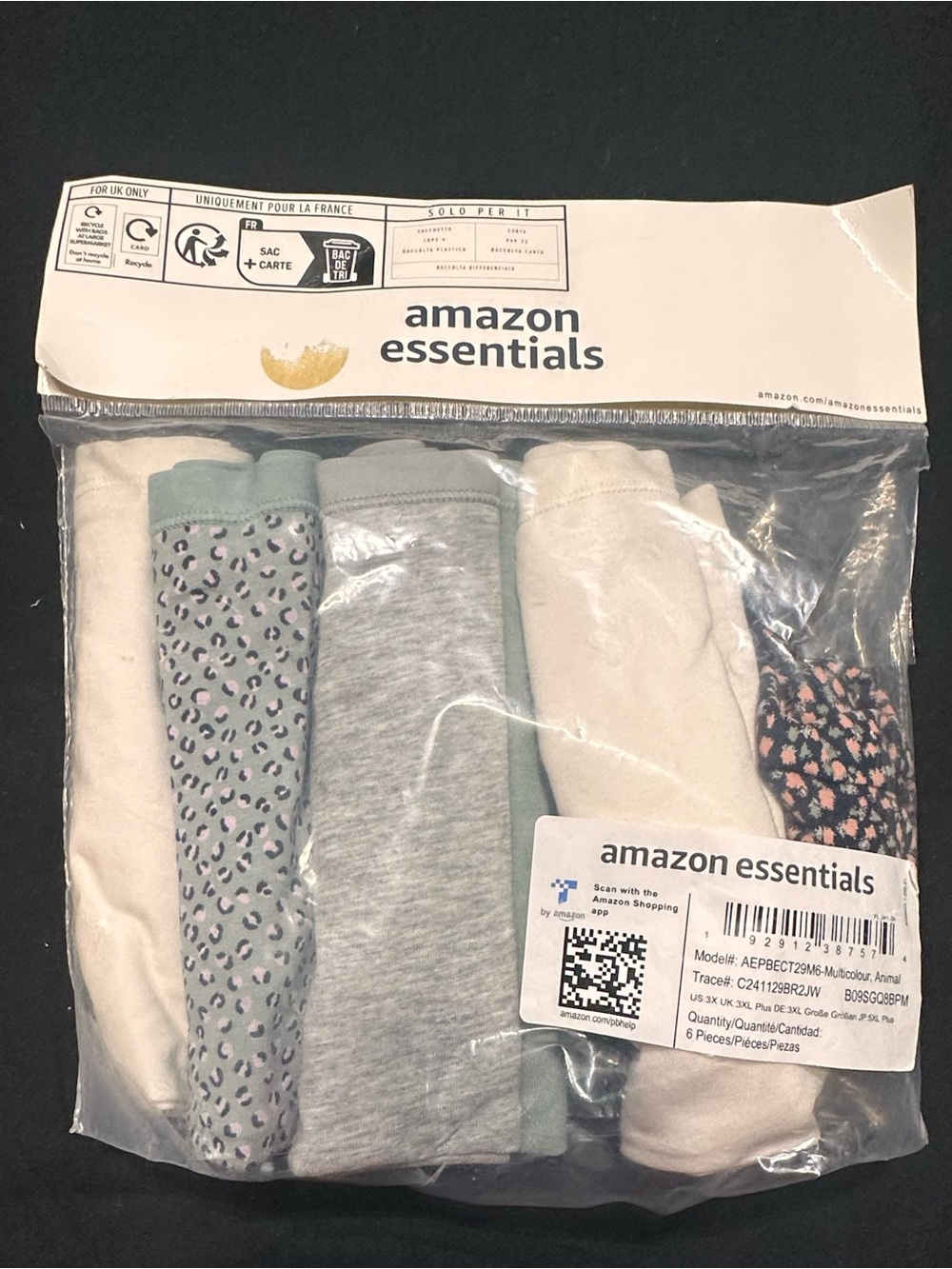 Amazon Essentials Men’s 6-Pack Cotton Briefs - White, Gray, Green, Patterned